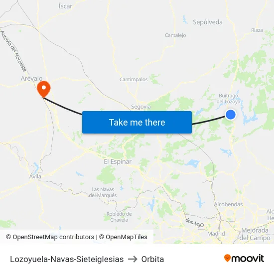 Lozoyuela-Navas-Sieteiglesias to Orbita map