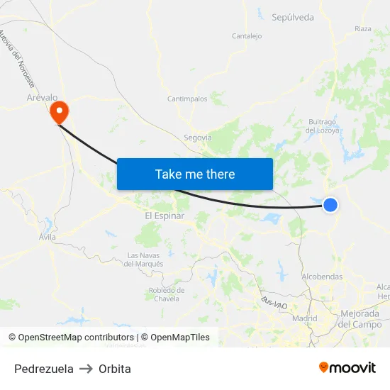 Pedrezuela to Orbita map