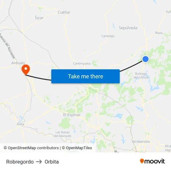 Robregordo to Orbita map