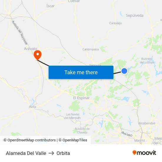 Alameda Del Valle to Orbita map