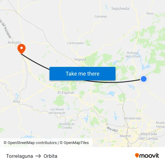 Torrelaguna to Orbita map