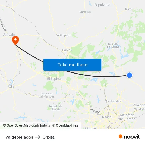 Valdepiélagos to Orbita map