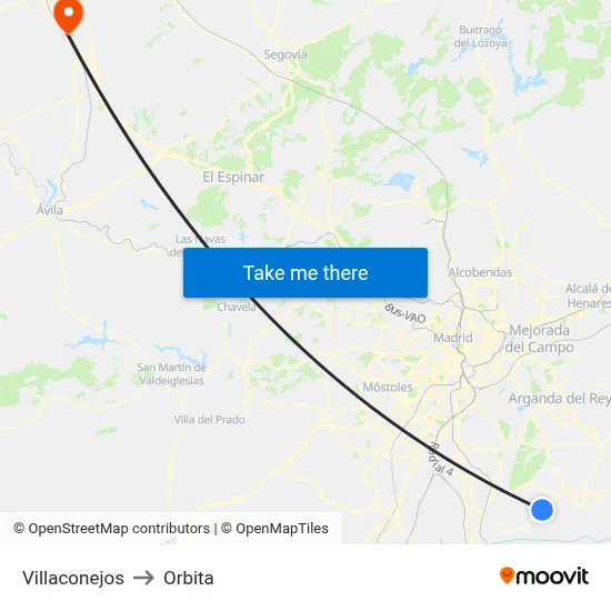 Villaconejos to Orbita map
