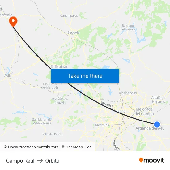 Campo Real to Orbita map