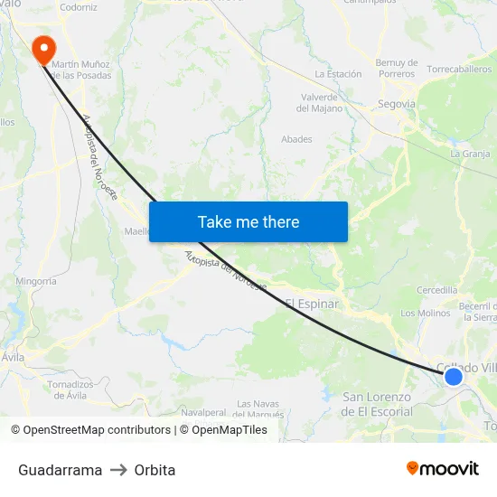 Guadarrama to Orbita map