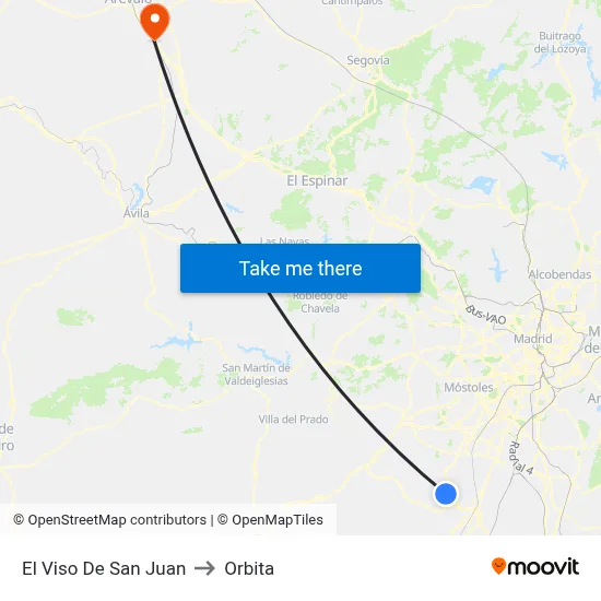 El Viso De San Juan to Orbita map
