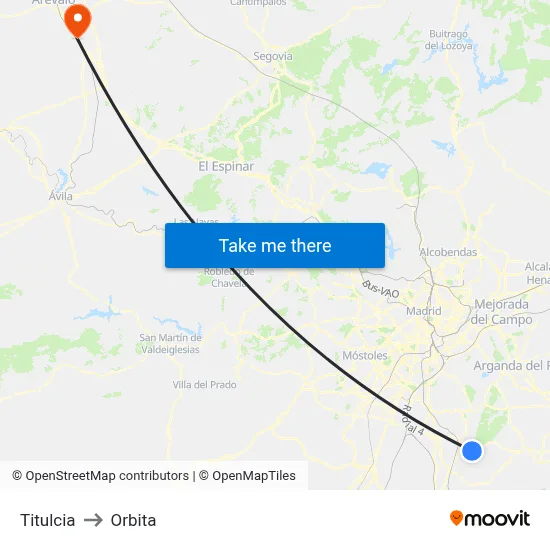 Titulcia to Orbita map