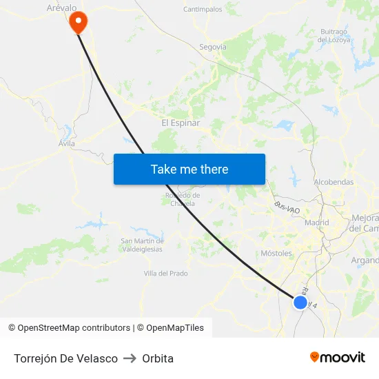 Torrejón De Velasco to Orbita map