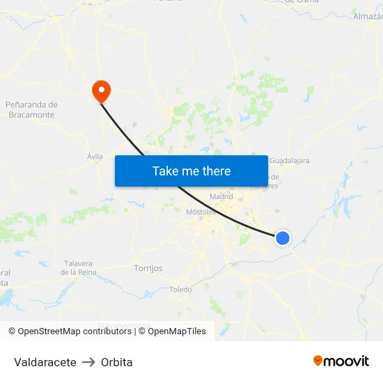 Valdaracete to Orbita map
