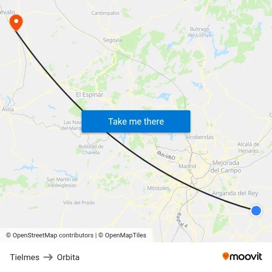 Tielmes to Orbita map