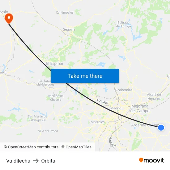 Valdilecha to Orbita map