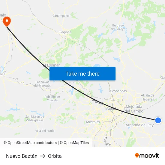 Nuevo Baztán to Orbita map