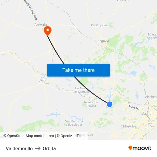 Valdemorillo to Orbita map