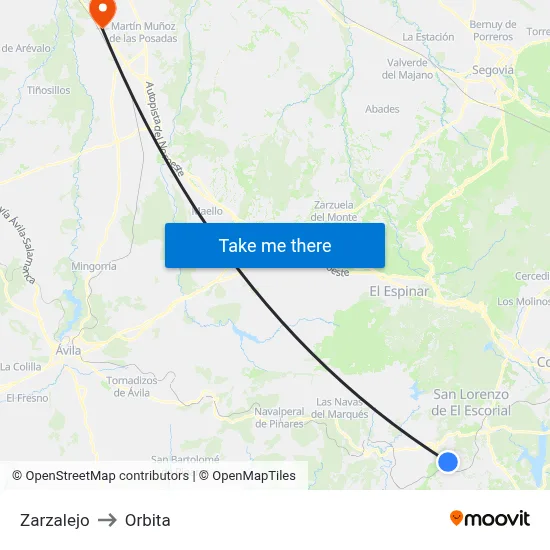Zarzalejo to Orbita map