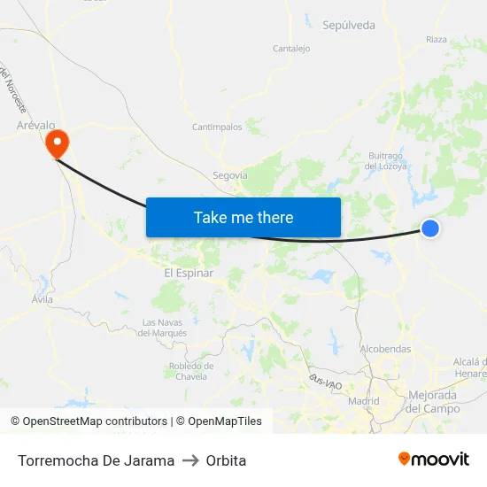 Torremocha De Jarama to Orbita map