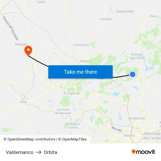 Valdemanco to Orbita map