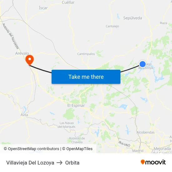 Villavieja Del Lozoya to Orbita map