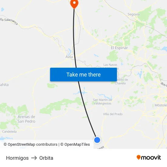 Hormigos to Orbita map