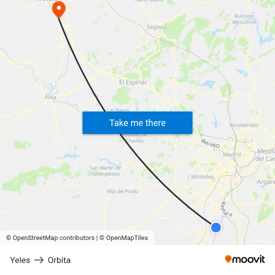 Yeles to Orbita map