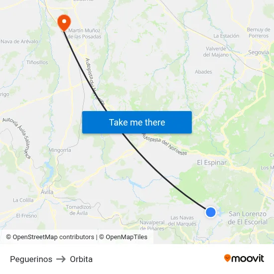 Peguerinos to Orbita map