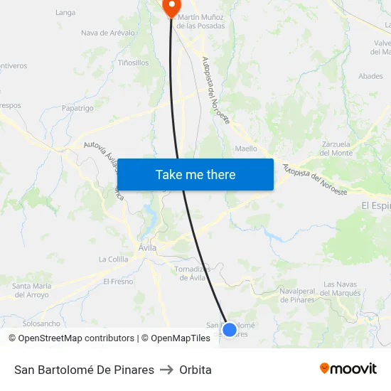 San Bartolomé De Pinares to Orbita map