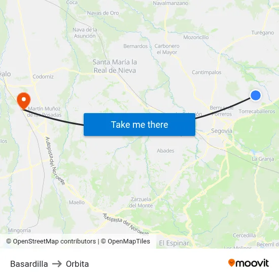 Basardilla to Orbita map