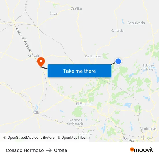 Collado Hermoso to Orbita map