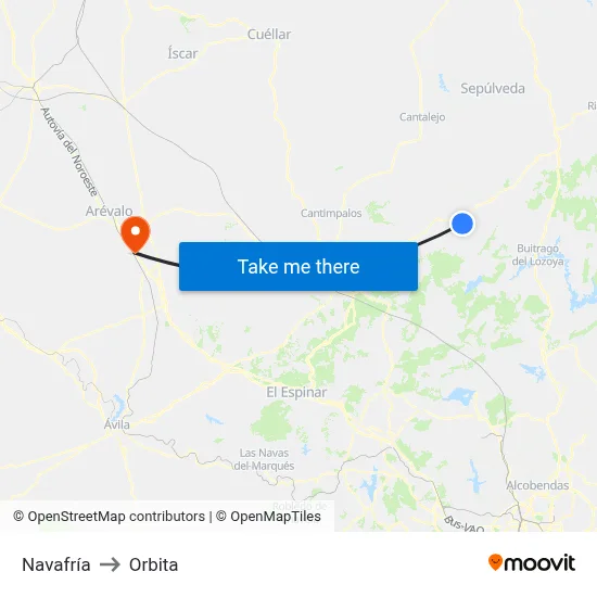 Navafría to Orbita map
