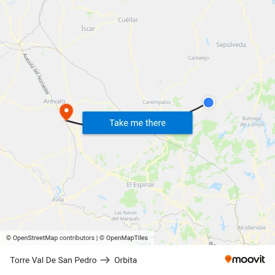 Torre Val De San Pedro to Orbita map