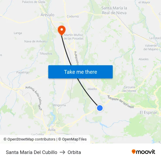 Santa María Del Cubillo to Orbita map