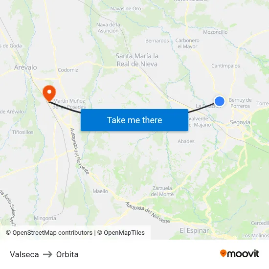 Valseca to Orbita map