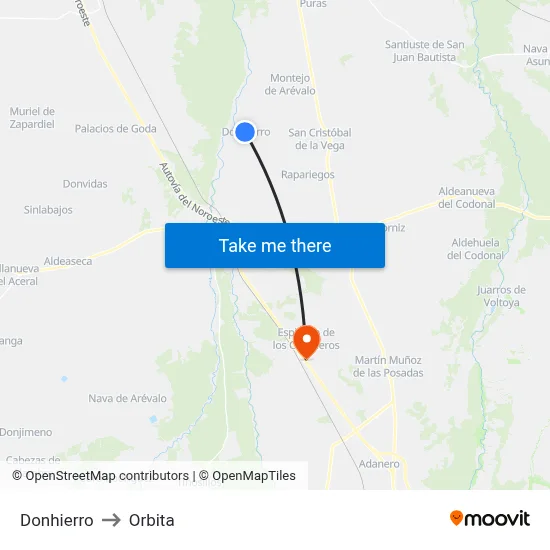 Donhierro to Orbita map