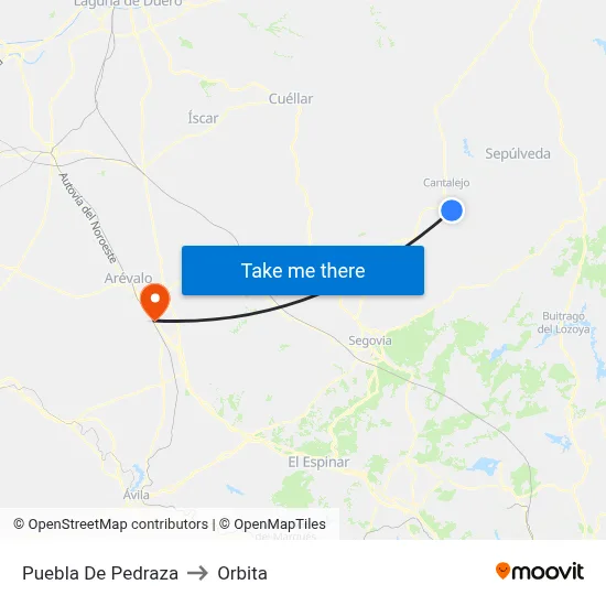 Puebla De Pedraza to Orbita map