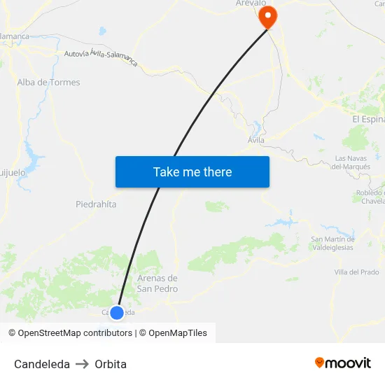 Candeleda to Orbita map