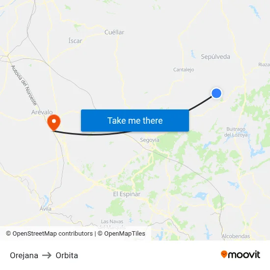 Orejana to Orbita map