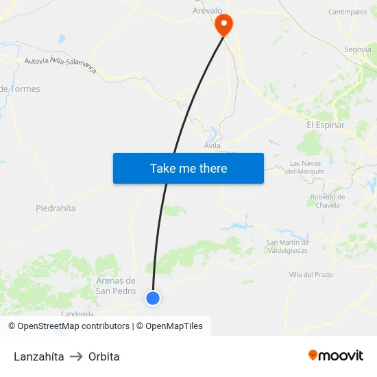 Lanzahíta to Orbita map