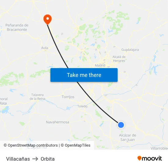 Villacañas to Orbita map