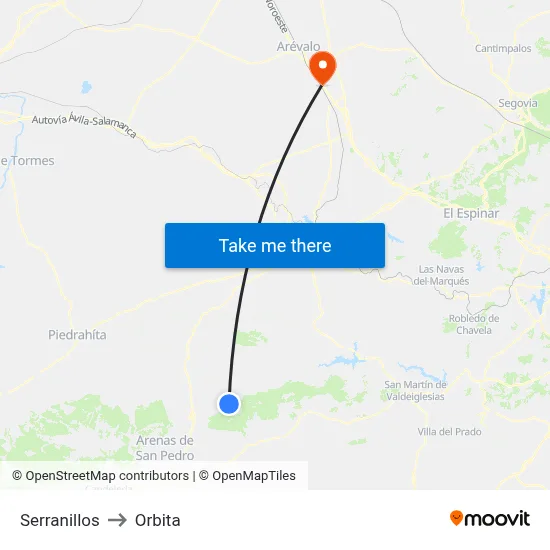Serranillos to Orbita map
