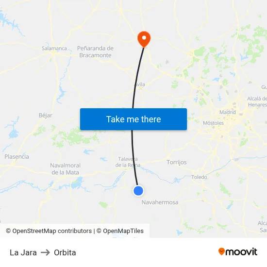 La Jara to Orbita map