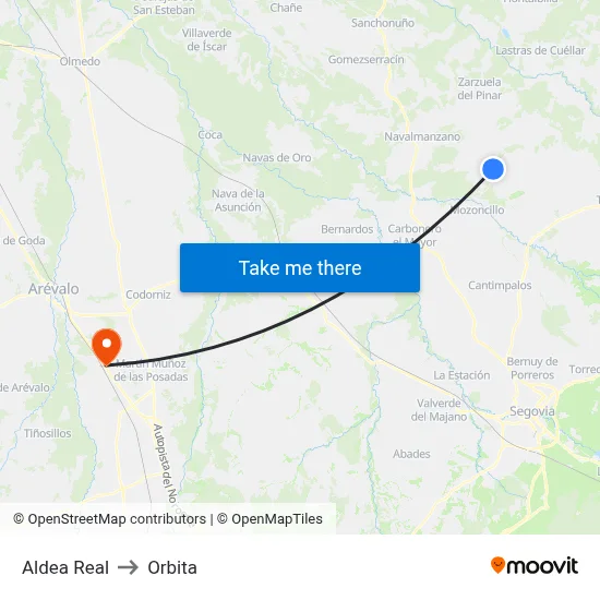 Aldea Real to Orbita map