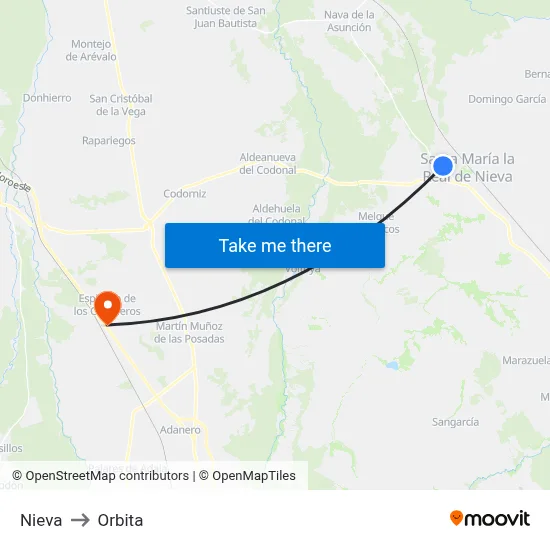 Nieva to Orbita map