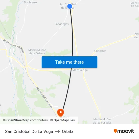 San Cristóbal De La Vega to Orbita map