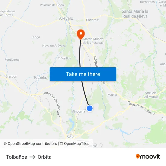 Tolbaños to Orbita map