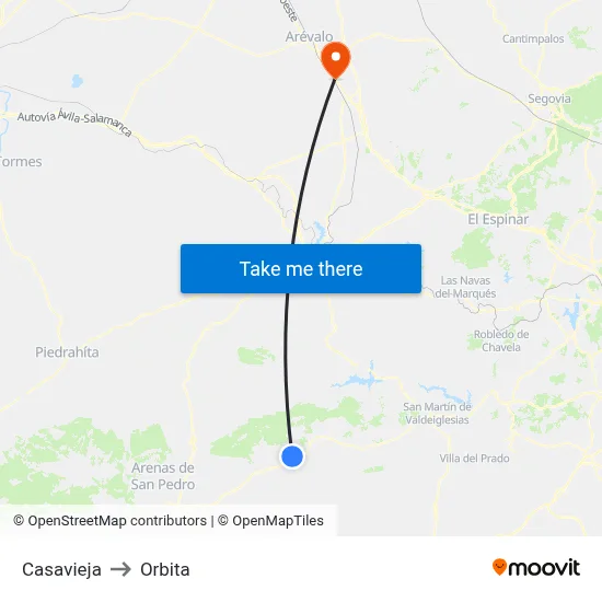 Casavieja to Orbita map