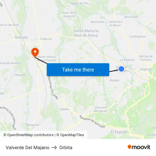Valverde Del Majano to Orbita map