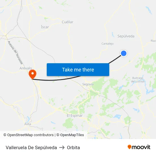 Valleruela De Sepúlveda to Orbita map