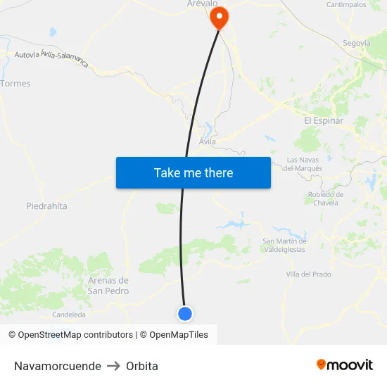 Navamorcuende to Orbita map