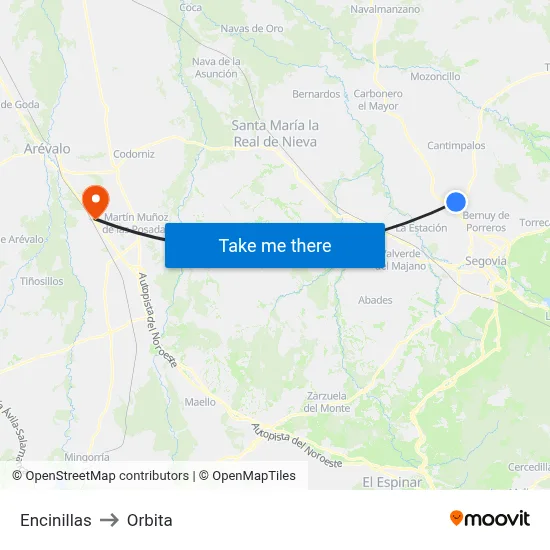 Encinillas to Orbita map