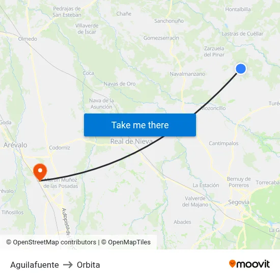 Aguilafuente to Orbita map