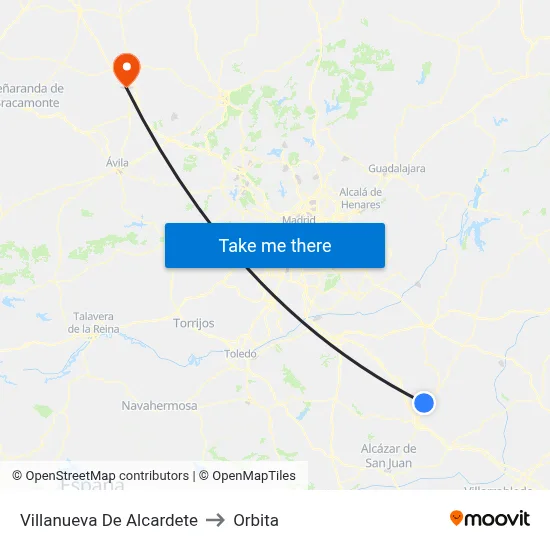 Villanueva De Alcardete to Orbita map